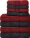 Komfortec Handdoekenset – Set van 8 - 4x Handdoek 50x100 cm en 4x Badhanddoek 70x140 cm - 100% Katoen - Zwart & Rood
