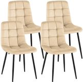 CLP Antibes Set van 4 Eetkamerstoelen - Zonder armleuning - Metaal frame - Velvet - Fluweel/creme