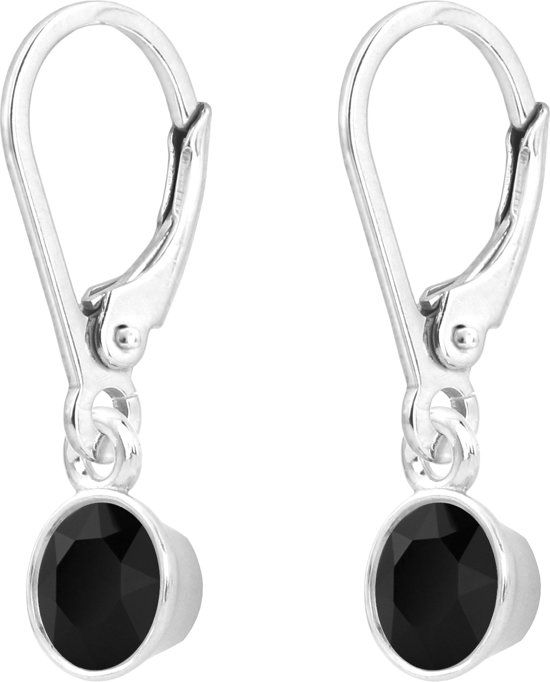 ARLIZI 1637 Oorbellen Swarovski Kristal Hanger - Dames - Sterling Zilver - 2.5 cm - Zwart