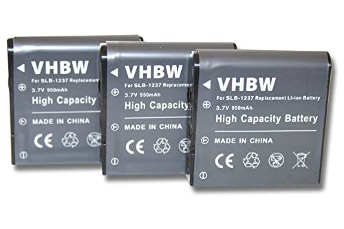 VHBW 3 x accuset 950mAh compatibel met camera vervangt Samsung SLB-1237, Epson EU-94, EPALB2, B31B173003CU, B32B818242, Sigma BP-31