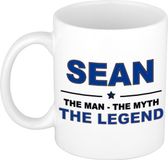 Bellatio Decorations Sean cadeau mok - man myth legend - naam koffiemok / beker - wit en blauw - 300 ml - verjaardag