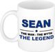 Bellatio Decorations Sean cadeau mok - man myth legend - naam koffiemok / beker - wit en blauw - 300 ml - verjaardag