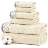 Pacific Coast Textiles Damast Jacquard Handdoeken met Verfraaide Rand Set, Katoen, Ivoor, Enkele maat, 6-delig