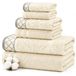 Pacific Coast Textiles Damast Jacquard Handdoeken met Verfraaide Rand Set, Katoen, Ivoor, Enkele maat, 6-delig