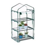 Relaxdays balkonkas, PVC-folie, staal, HxBxD: 122 x 64 x 45 cm, foliekas 3 etages, kweekkas balkon, groen/doorzichtig