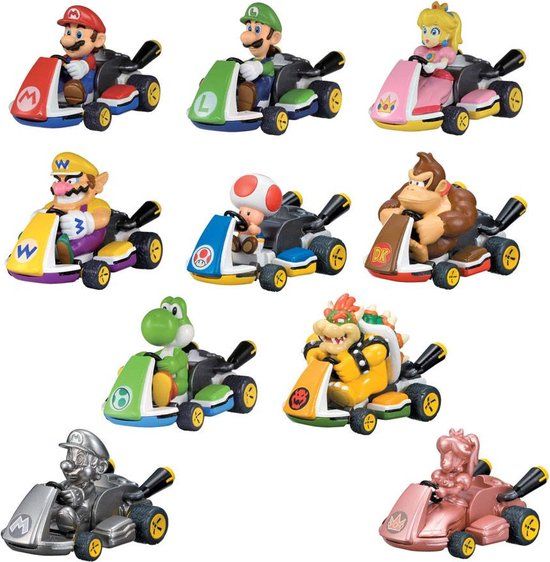Tomy Mario Kart Gacha Pon - Display of 12 Figurines - Friction Racers