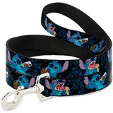 Buckle-Down Huisdier riem - Stitch Snacking Poses Zwart/Blauw - 4 Voet Lang - 1/2" Breed
