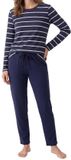 Schiesser Dames pyjama Mix & Relax donkerblauw / crème
