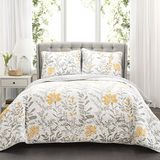 Lush Decor Aprile Reversible Floral Quilt King Size 3 Piece Set King, Yellow & Gray