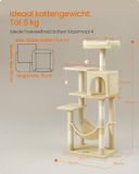 Feandrea Krabpaal, meerlaags kattenhuis, 143 cm hoog, met 4 krabpalen, 2 platforms, hangmat, grot beige PCT161M01