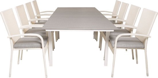 Levels tuinmeubelset tafel 100x160/240cm en 8 stoel Anna wit, grijs.