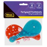 Idena 40435 PartyFun Paddle, 4 stuks, met kunststof rackets in rood en blauw en elk een roze bal, afmetingen ca. 12,5 x 5,5 cm