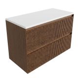 Saniclass Ensemble de meubles de salle de bain - 100x45x62.5cm - Plateau en surface solide Torino blanc - sans trou de robinetterie - 2 tiroirs - noyer mat pur (bois)