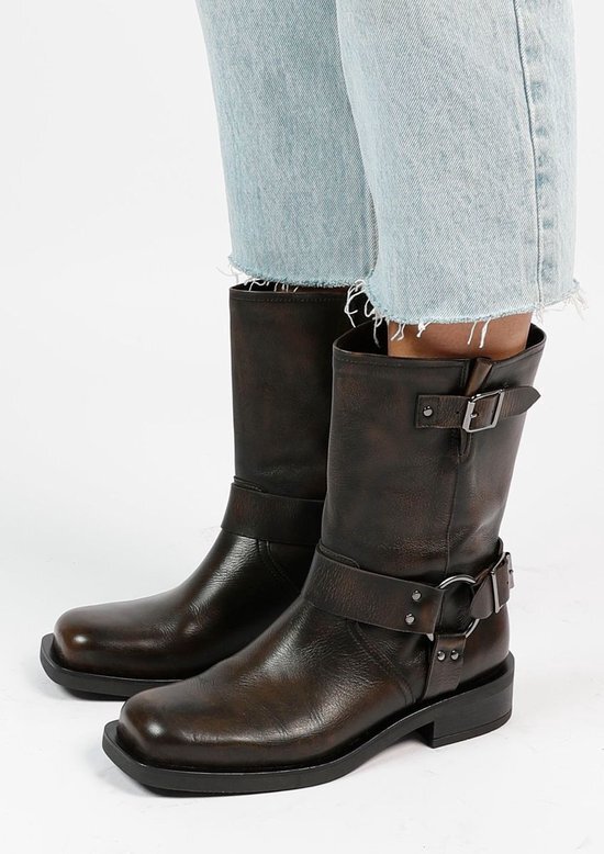 Sacha - Dames - Greywashed buckle biker enkelboots - Maat 39