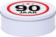 Merkloos Leeftijd Snoeptrommel - koektrommel Cadeau - wit - rond blik - met 90 jaar sticker - Cadeauverpakking - verjaardag