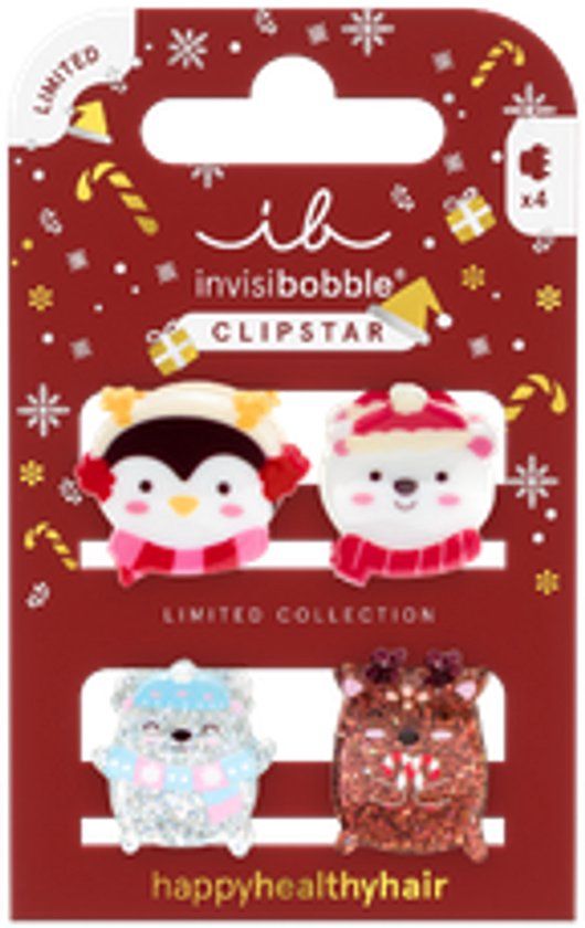 Invisibobble Clipstar Kids Cozy Snowy Friends Haarclip Kunststof 4 stuks