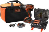 BLACK+DECKER Accuboormachine/schroefmachine 18V, 2 accu's (2.5Ah & 4Ah), 50 accessoires, borstelloos, 13mm boorklem, modelnummer BL188ME2SA-QW