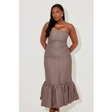 Odd Muse Robe bustier à basque mi-longue marron et pois Taille : XXL
