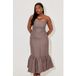 Odd Muse Robe bustier à basque mi-longue marron et pois Taille : XXL