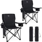 TIMBER RIDGE Campingstoelen XL - 2-Pack - Opvouwbaar - 200KG draagvermogen - Met bekerhouder & zijvak - Zwart