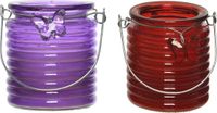 Decoris Citronella windlicht met kaars - paars en rood - 20 branduren - citrusgeur