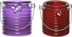 Decoris Citronella windlicht met kaars - paars en rood - 20 branduren - citrusgeur