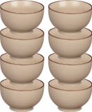 Vivalto Artesania Cerd Vivalto Kommetjes/serveer schaaltjes/soepkommen - 8x - Mistique - Keramiek - D14 x H8 cm - Beige - Stapelbaar