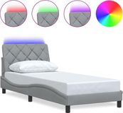 vidaXL Bedframe met LED zonder matras 90x190 cm stof lichtgrijs
