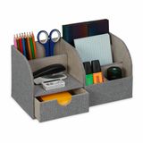 Relaxdays bureau organizer, met lade, 6 vakken, look van linnen, 14,5 x 28 x 14,5 cm, grijs