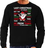 Bellatio Decorations Foute Kersttrui/sweater voor heren - songtekst Last Christmas - Zwart - Kerstman L