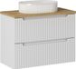 Meuble de salle de bain blanc, 80 cm de large, avec plateau en chêne et lavabo avec vasque à poser