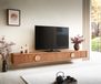 Surimu Meuble TV 240 cm acacia marron clair 4 portes liège poignée flottante