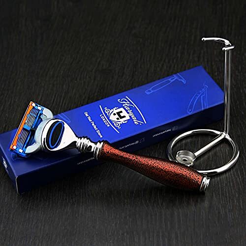 Haryali London Vintage Look 5 Edge Rand Razor & RVS Stand < Maroon Antique Collection > Gent's Wet Shaving Christmas - Cadeau voor hem