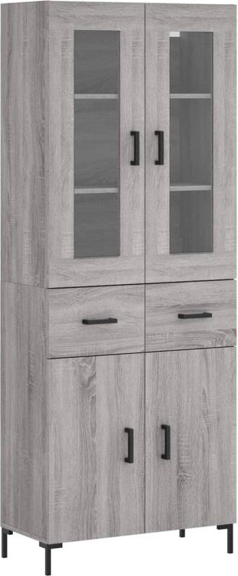 vidaXL Hoge kast 69,5x34x180 cm bewerkt hout grijs sonoma eikenkleurig