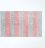 Homescapes Tapis de bain antidérapant à rayures 100% Coton, rose et gris