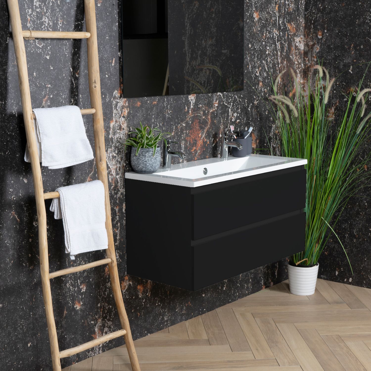 Boss & Wessing Paris Badmeubel 100 cm Mat Zwart (1 of 2 kraangaten)