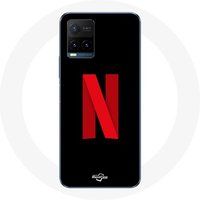 Maniacase Hoesje voor Vivo Y21s 2021 / Y21 2021 Netflix Logo rood zwarte achtergrond
