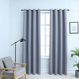 vidaXL - Gordijn - verduisterend - met - metalen - ringen - 2 - st - 140x175 - cm - grijs