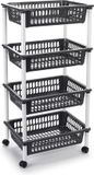 Plastic Forte Keukentrolley op wieltjes - 4-laags - antraciet - kunststof - 40x50x85 cm - opberg trolley