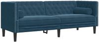 vidaXL Driezitsbank Chesterfield-stijl met bolsters fluweel blauw