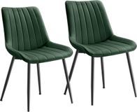 SONGMICS Eetkamerstoel set van 2, keukenstoel, fluweel, gestoffeerde stoel, draagvermogen tot 120 kg, stalen poten, gebogen rugleuning, voor eetkamer, keuken, groen-inkt zwart