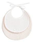 FILET - Rond slabbetje van zachte stof met 3D-effect met Aida-inzetstuk om te borduren, sluiting met lipjes, gemaakt in Italië, kleur beige
