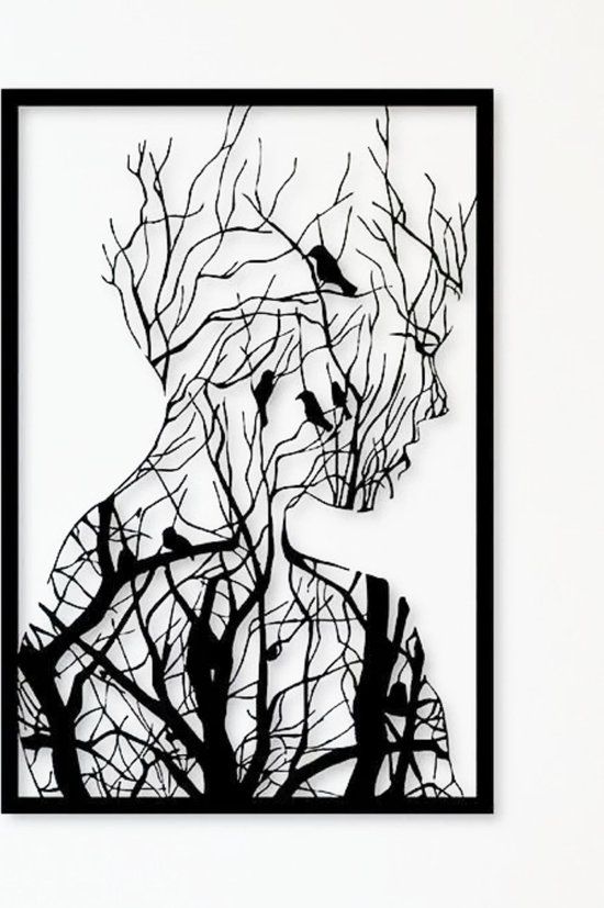 De Groen Home - Metalen Wanddecoratie - Vrouw - Zwart - 62 x 80 cm - Modern