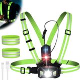 Lampe frontale sans marque avec bandes réfléchissantes rechargeable par USB - Lampe de course pour le jogging - Angle de faisceau réglable étanche IPX65