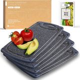 Exitoso Ontbijtplankjes, set van 4 met sapgoot, snijplank, vaatwasmachinebestendig, marmerlook, donker, snijplank, kunststof, antislip, BPA-vrij, ontbijtplankje, kunststof plankjesset