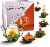 Creano Theebloemen Mix - Cadeauset Bloementhee met Glazen Theepot 500ml Witte Thee & Zwarte Thee met 6 Theeballen elk 3x Witte & Zwarte Thee