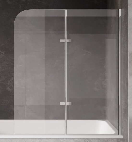 Badplaats Badwand Austin 100 cm x 140 cm - Badscherm Vouwbaar 5 mm dik - Badscherm 2-delig met Veiligheidsglas en Antikalk - Aluminium