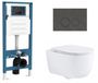 QeramiQ Dely Swirl Toiletset - reservoir encastré Qeramiq Flush - abattant avec frein de chute - plaque de commande en pierre naturelle marbre foncé - boutons ronds - blanc brillant