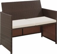 vidaXL Tuinbank tweezits met kussens poly rattan bruin