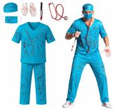 PartyXclusive 7-Delig Zombie Chirurg Man Halloween Kostuum Heren - Blauw - Polyester - Maat L